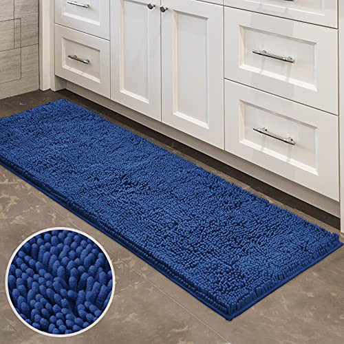 HOMEIDEAS Bathroom Rug Runner Navy Blue 17x47 inch，Ultra Soft and