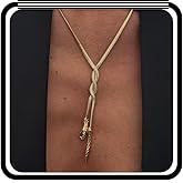 Wlahm Gold Plated Snake Pendant Y-Necklace for Women,Personality Herringbone Chain Long Statement Tassel Necklace Vintage Snake Bone Punk Jewelry Gifts