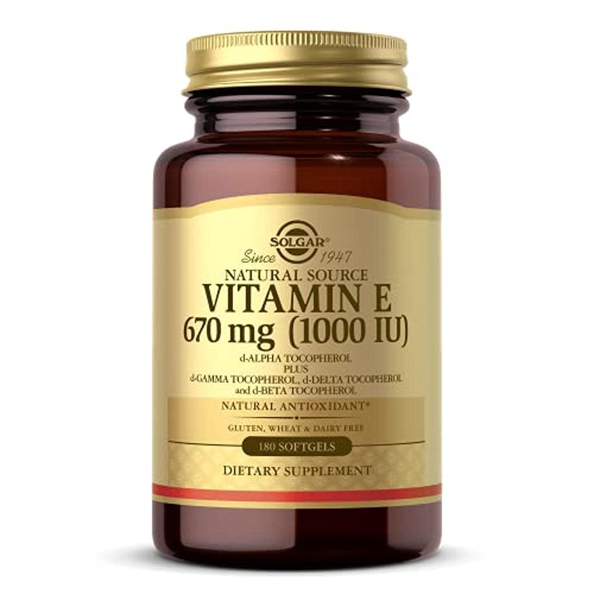 Solgar Vitamin E 670 mg (1000 IU), 100 Softgels – Natural Antioxidant, Skin & Immune System Support – Naturally-Sourced Vitamin E – Gluten Free, Dairy Free – 180 Servings