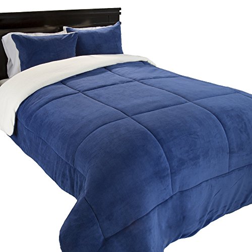 Lavish Home 3 Piece Sherpa/Fleece Comforter Set King Navy LAVORIST