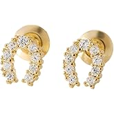 Lucky Horseshoe Small Cartilage Stud Earrings for Women Cubic Zirconia Dainty Good Luck U Shape Tiny Mini Tragus Earring Piercing Post Sparkly CZ Cute Studs Fashion Jewelry for Animal Horse Lover