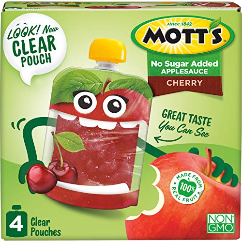 Mott's No Sugar Added Cherry Applesauce,Clear Pouch, Perfect for onthe