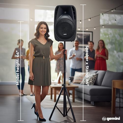 Gemini Dual 10" Powered PA System & Stands, 600W (ES-210MXBLU-ST) | Dual 10" PA with tripod stands - 6-channel powered mixer, 4 mic in - Bluetooth, USB - mic included