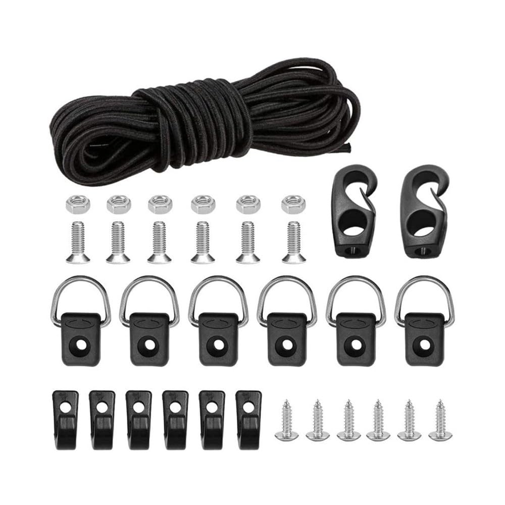 DONGKER Kayak Deck Rigging Kit, 8 Feet Bungee Cord Expanded Deck Kit D-Ring Cord J-Hooks with Screws for Kayak Boat Canoe