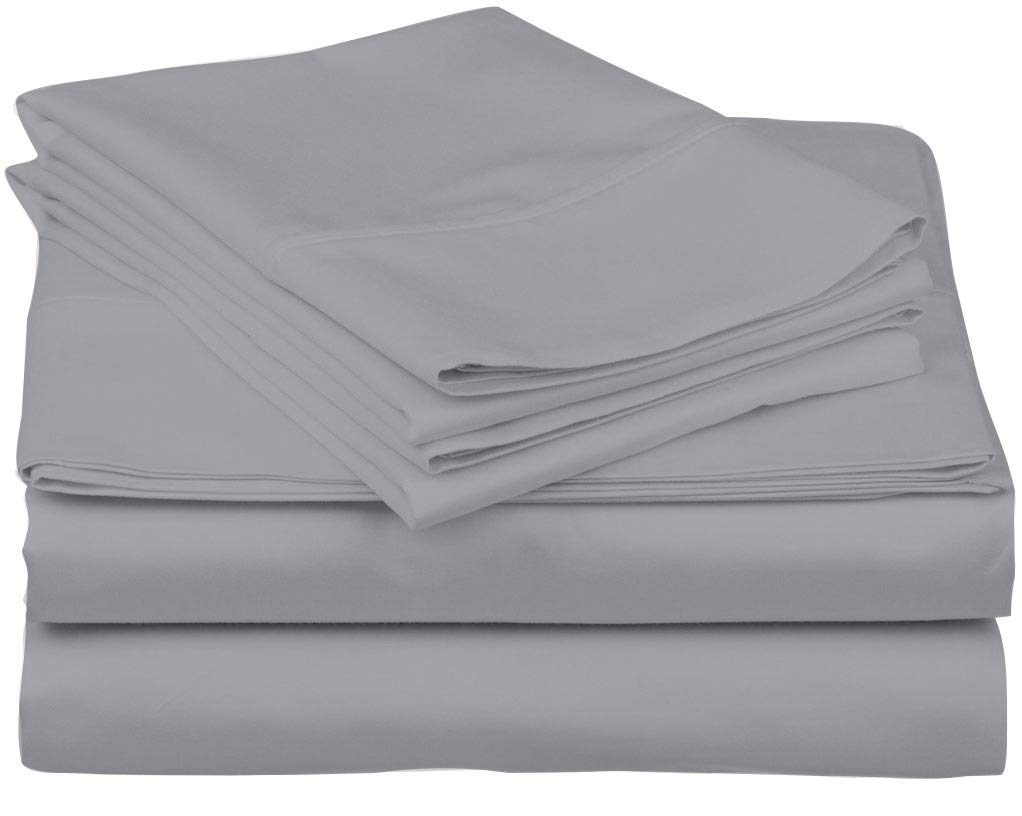 Tribeca Living Egyptian Cotton Sateen 6-Piece 600 Thread Count Deep Pocket Sheet Set, Queen, Silver Grey