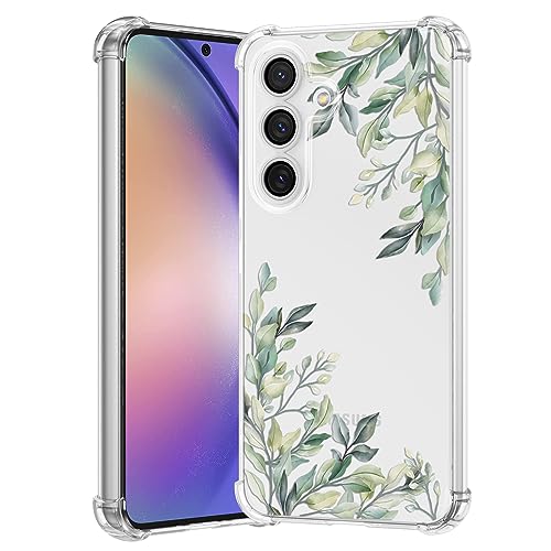 RALEAVO Compatible with Samsung Galaxy A15 4G/5G Clear Floral Case Girly Soft Slim Bumper Case with Flower Pattern for Galaxy A15-Leaf Pattern