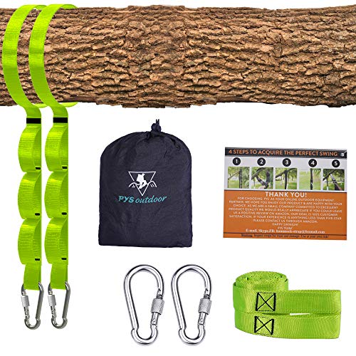 pys Tree Swing Straps Kit-Two Adjustable (20loops Total) Straps Hold 2000lbs Two Heavy Duty Carabiners (Stainless Stell),Easy & Fast Swing Hanger Installation to Tree, 100% Non-Stretch (Green, 5FT)
