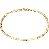 Barzel 18K Gold Plated Flat Marina Link Anklet for Women - Made In Brazil