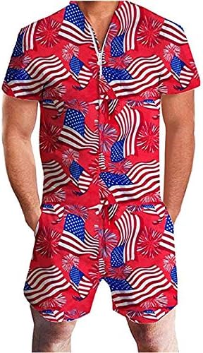 Mens Rompers Jumpsuits Shortsleeve One Piece Drawstring Hooded Tracksuits Casual Coverall Playsuits with Pockets