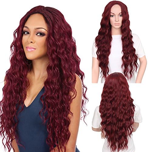 ZingSilky Synthetic Brown Red Black Heat Resistant Hair Water Wave Wigs for Women Red hair (30inch, Wine red)
