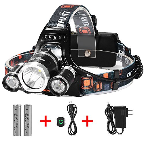 Super Bright 3 Beams 4 Modes Waterproof LED Headlamp with 2
