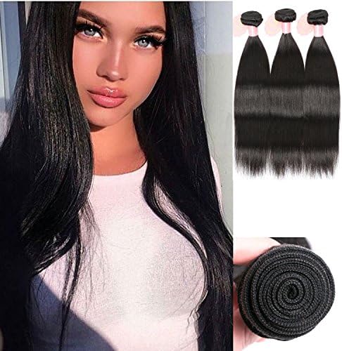 CityGirl Straight Virgin Hair Peruvian Virgin Hair Extension 3 Bundles Lot Peruvian Straight Virgin Hair Bundles Human Hair Bundles (12 14 16, black)