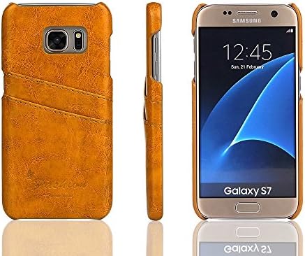PluStore(TM) Synthetic PU Leather Back 2 Card Slots Case Cover for Samsung galaxy S7 (Yellow)
