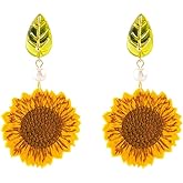 Sunflower Earrings for Women 3D Sunflowers Daisy Flower Stud Dangle Earrings Unique Flower Clip on Earrings Bohemian Statement Earrings Spring Jewelry Gifts