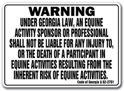 Georgia Equine Sign Activity Liability Warning Statute Horse Farm barn Stable at Amazon