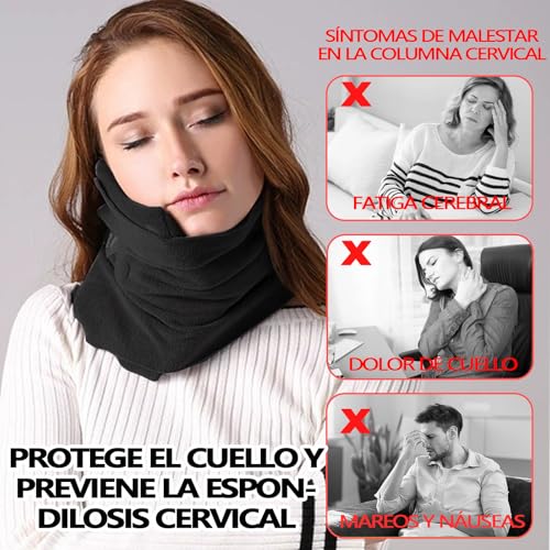 VXMBNB Almohada de Viaje,Protección del Cuello,Almohada de Viaje para el Cuello,Ajustable,compacta,Adecuado para hogar,Oficina, Viajes de Larga distanciaetc. (Negro)