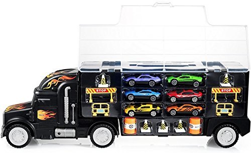 Play22 Semi Truck Toys for Boys Ages 3-5 - 17 in 1 Kids Toys Truck Transport Car Carrier with 6 Cars, 11 Accessories, Birthday Gifts Toys for 3 Year Old Boys, Toddler Boy Toys