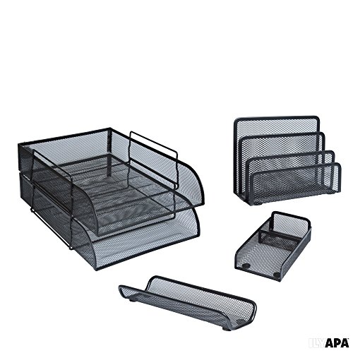 5 Piece Wire Mesh Desk Organizer Set Black Office Desk Organizers for