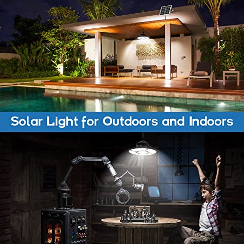 Solar Lights Indoor, Perlucstar Solar Pendant Light Waterproof with Remote Control 16.5FT Cord for Home Shed Barn Chicken Coop Workshop Gazebo (Cool White Light)