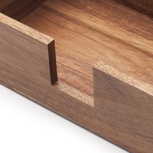 Rectangular Acacia Wood Napkin Holder, Wooden Napkin Tray, Napkin Holder for Kitchen, Bathroom (24 x 14 x 6.5 cm)