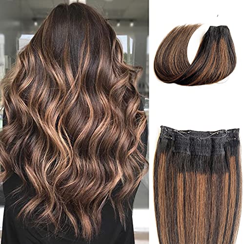 Halo Extensions Human Hair, Ombre Black to Chestnut Brown Highlights Remy Crown Hair Extensions Invisible Wire Fish Line Hair Extensions Straight 100% Real Human Filp on Hair Extensions 14 inch 70g Halo Extensions Human Hair, Ombre Black to Chestnut Brown Highlights Remy Crown Hair Extensions Invisible Wire Fish Line Hair Extensions Straight 100% Real Human Filp on Hair Extensions 14 inch 70g