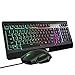 VicTsing Gaming Keyboard Mouse Combo, Ultra-Slim Rainbow LED Backlit Keyboard with Ergonomic Wrist Rest, Programmable 6 Button Mouse for Windows PC Gamer, Spill-Resistant Design - Black