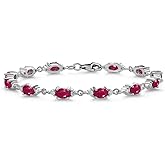 Gem Stone King 925 Sterling Silver Red Ruby and White Moissanite Tennis Bracelet For Women (8.11 Cttw, Gemstone Birthstone, Oval 6X4MM, 6.5, 7, 7.5 Inch)