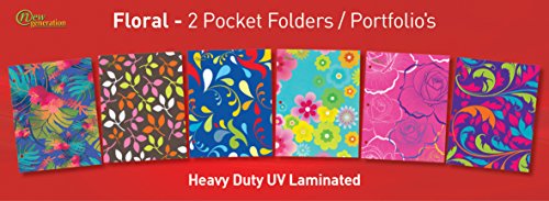 New Generation - Floral - 2 Pocket Folders/Portfolio 6 Pack Letter Size with 3 Hole Punch to use with Your Binder Heavy Duty Glossy Finish UV Laminated Folder - Assorted 6 Fashion Design (6 Pack)