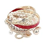 Doinshop New Useful Cute Nice Korean Style Girls Exquisite Coin Pearl Hollow Bracelet Jewelry (red)