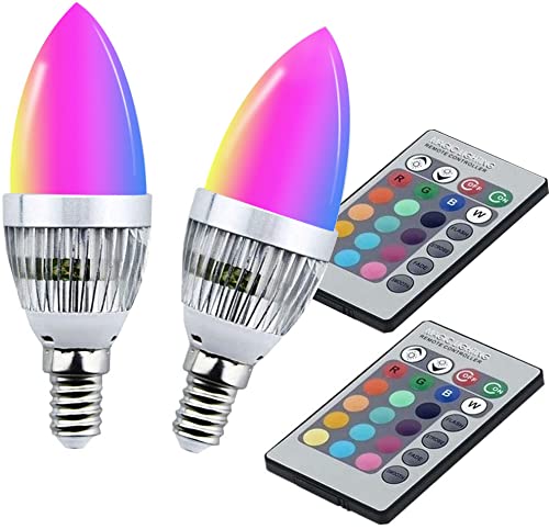 YAKAiYAL RGB E14 LED Candle Bulbs 16-Color Changing SES C35 Candle Light Bulb 4-Modes for Mood Ambiance Lighting (2-Pack)