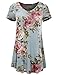 AMORE ALLFY Women's Short Sleeve V-Neck Flare Hem Floral Print Tunic Mint 70149 X-Large