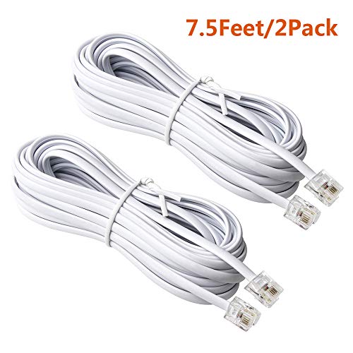 ohCome [2Pack 25Feet] Telephone Extension Cord Phone Cable Line Wire with Standard RJ-11 6P4C Plugs (White) - Thumbnail 5
