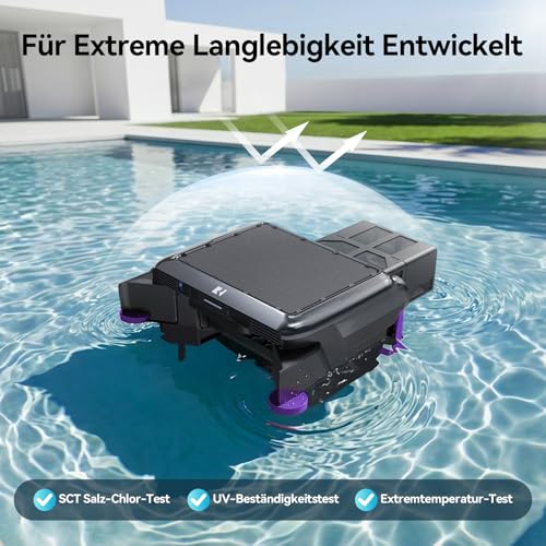 Redkey S500 Solar Pool Skimmer Roboter, Poolroboter Akku Solar mit 24/7 Oberflächenreinigung, Dual Motoren, Dual Ladesystem, Intelligenter Hinderniserkennung, 200µm Feinfiltersystem