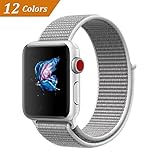 Qifit New Nylon Sport Loop with Hook and Loop Fastener Adjustable Closure Wrist Strap Replacment Band for iwatch Apple Watch Series 1 /2 / 3,42mm,Seashell