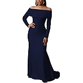 Vakkest Women's Off Shoulder Long Sleeve Maxi Formal Dress Bodycon Party Cocktail Elegant Sexy Wedding Guest Dresses