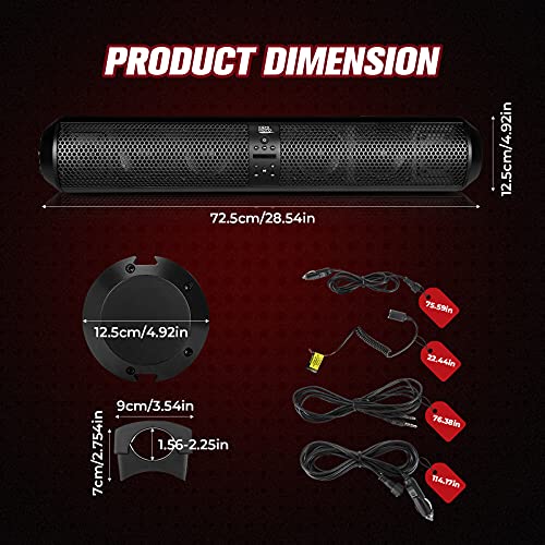 kemimoto UTV Soundbar Bluetooth X3 Sound Bar Waterproof SxS Soundbars