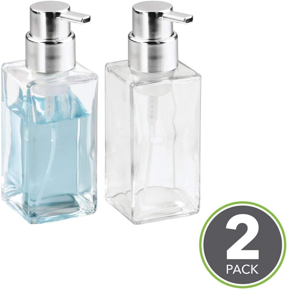 mDesign Foaming Soap Dispenser, Set of 2, Glass Soap Dispenser Pump, Refillable Soap Dispenser and Soap Pump - Image 3