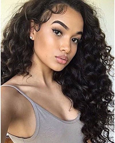 Am Youth Human Hair Full Lace Wigs with Baby Hair Loose Curly Glueless Brazilian Virgin Hair Lace Wig for Black Women 130% Density Natural Color 16inches