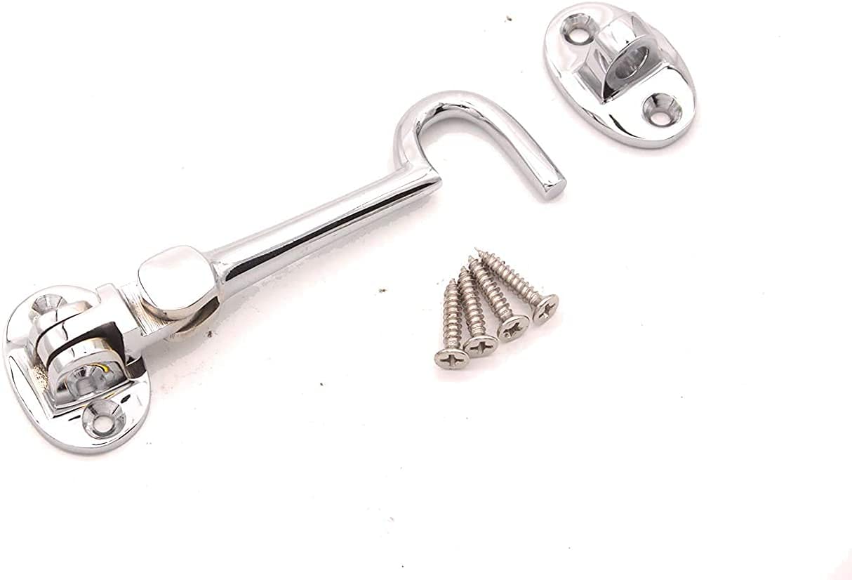 Infinity Décor Solid Brass Cabin Hook and Eye Silent Catch 100mm Door Window Shed Gate Latches in Polished Chrome Finish