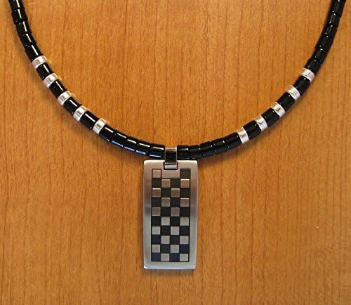 Steel Chessboard Pendant Necklace