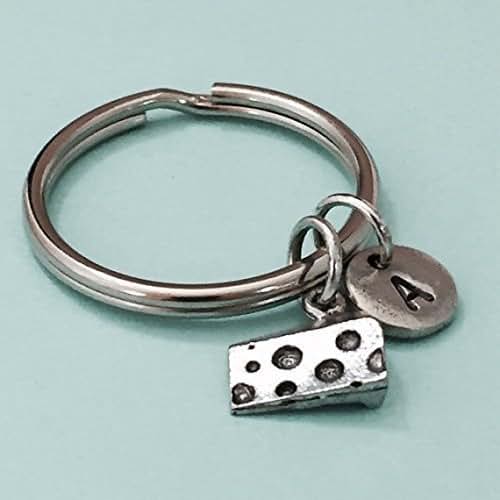 Cheese keychain, cheese charm, food keychain, personalized keychain, initial