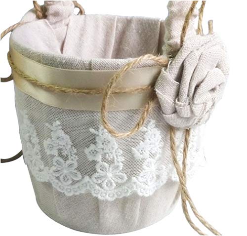 BETAULIFE Elegant Satin Bow Flower Girl Basket Ivory 2 pcs/Pack (14.5cm Jute)