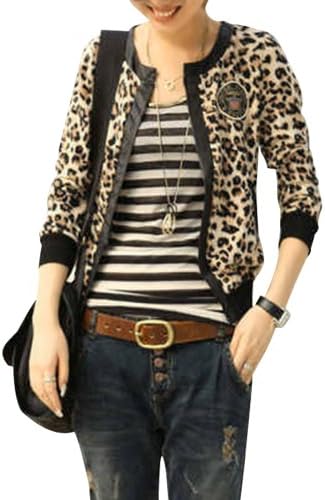 Chuangmei Womens Leopard Pattern Slim Cardigan Short Jackets