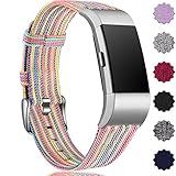 Maledan Compatible with Fitbit Charge 2 Accessory Sports Band, Soft Breathable Woven Fabric Bands Replacement Strap for Women Men, Large, Rainbow Pattern