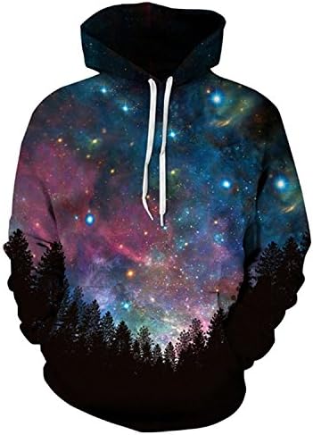 Hulaha Mens Womens Unisex 3D Printed Galaxy Pattern Plus Size Hoodied Sweatshirt