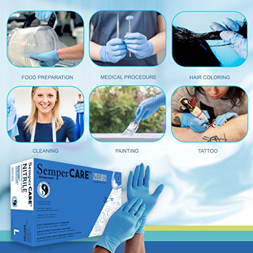 image for SemperCare Blue Nitrile Disposable Gloves Powder Free 4.3 Mil Latex Fr