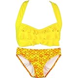 Fin Fun Mermaid Girls Sea Wave Bikini Set, Mermaiden Swimwear (Girls' Medium, Tropical Sunrise/Yellow)
