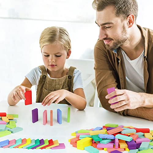 MCPINKY 360PCS Super Domino Blocks, 12 Colors Bulk Dominoes Wooden Domino Blocks Colored Dominoes Building Block Tile Game Racing Educational Toy for Kids Birthday Party Favor