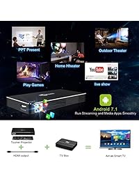 Mini proyectores Android, nuevo sistema 7.1 soporte de proyector móvil con cable o inalámbrico iPhone y Android Home Cinema Player incluye garantía (negro)