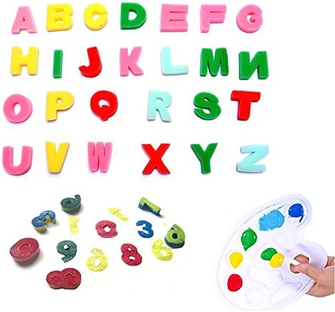 Sponges Brushes - Numbers and Alphabet, Multicolored Artist Studio For Kids to Preschool Education Toys, or Use it like a Foam Paint Palette Free Gift